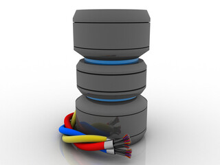 3d rendering Fiber optical cable detail connected database 