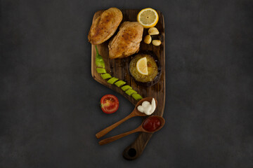 Grilled chicken breast served with lemon, chili and sauces
