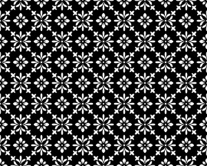 Flower geometric pattern. Seamless vector background. White and black ornament. Ornament for fabric, wallpaper, packaging. Decorative print