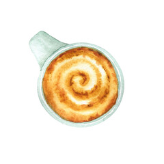 Watercolor cup of coffee, latte, capuccino, espresso