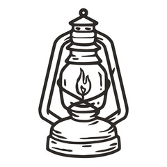 Paraffin lantern lamp outline element for camping in the forest or mountains adventure