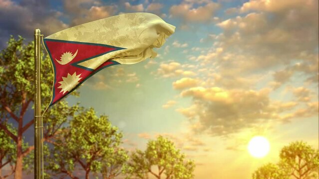waving flag of Nepal at sunset for veterans day