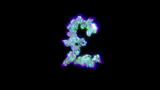 pound symbol of cybernetic crystals with chromatic aberrance - glitchy alphabet, isolated - loop video
