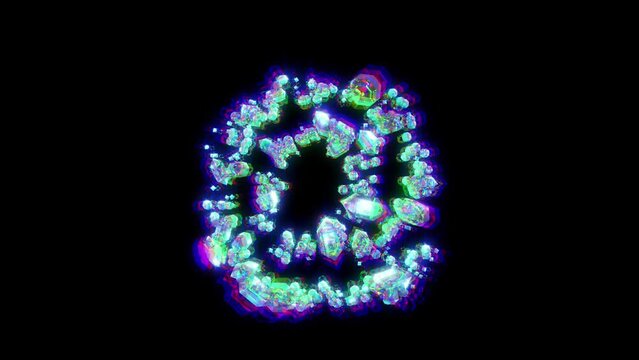 at sign of cybernetic crystals with chromatic aberrance - distorted alphabet, isolated - loop video