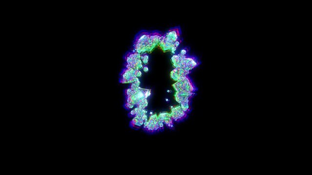 number 0 of cybernetical crystals with chromatic aberrance - distorted alphabet, isolated - loop video