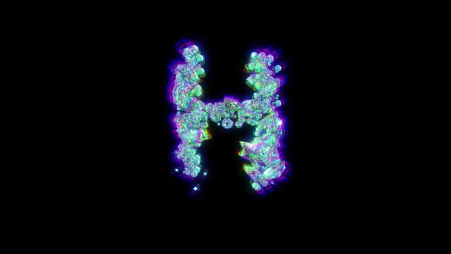letter H of cybernetic crystals with chromatic aberrance - glitch alphabet, isolated - loop video