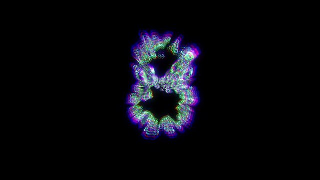 number 8 of cybernetic crystals with chromatic aberrance - dichroic alphabet, isolated - loop video