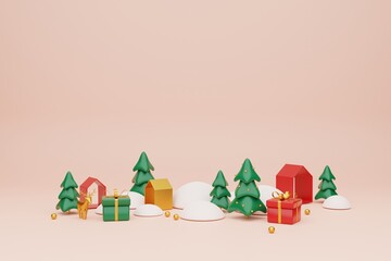 3D rendering cute Christmas landscape.Holiday background