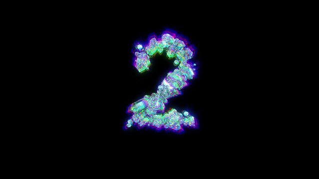 number 2 of cybernetic crystals with chromatic aberrance - glitch alphabet, isolated - loop video