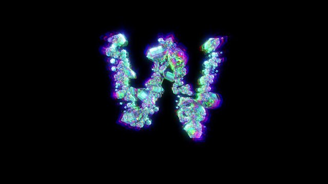 letter W of cybernetical crystals with chromatic aberrance - dichroic alphabet, isolated - loop video