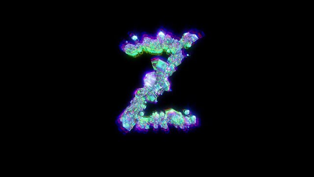 letter Z of cybernetical crystals with chromatic aberrance - dichroic alphabet, isolated - loop video