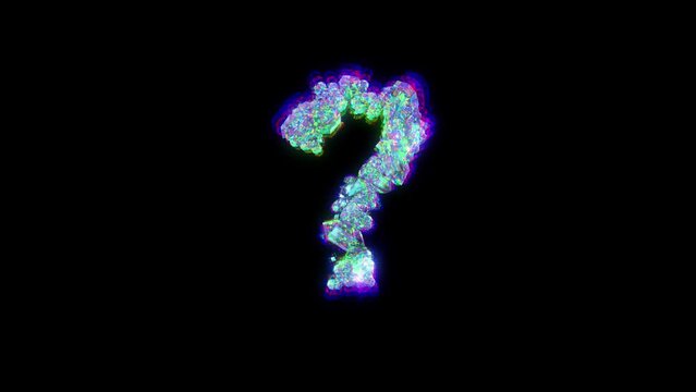 question mark of cybernetic crystals with chromatic aberrance - glitch alphabet, isolated - loop video