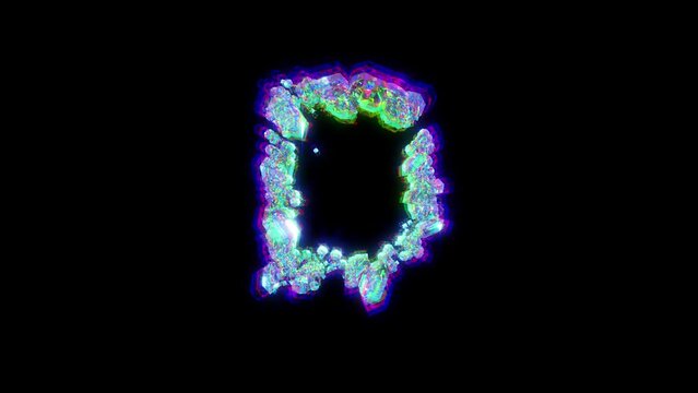letter D of cybernetic crystals with chromatic aberrance - dichroic alphabet, isolated - loop video