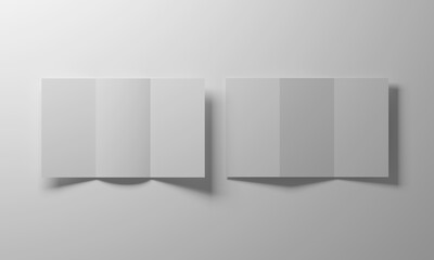 Tri-fold brochure mockup, 3d rendering. White paper A4 mockup.