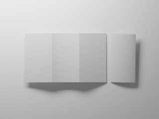 Tri-fold brochure mockup, 3d rendering. White paper A4 mockup.