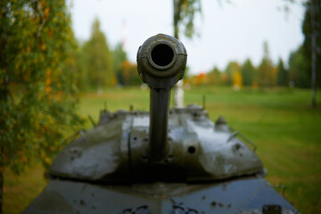 Russian tank cannon front view close up