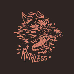 Ruthless wolf vintage tattoo style illustration © krizvector