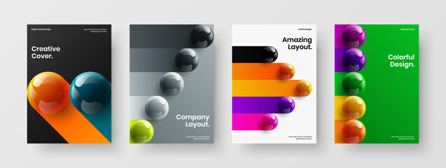 Colorful realistic spheres postcard concept collection. Fresh cover design vector template set.