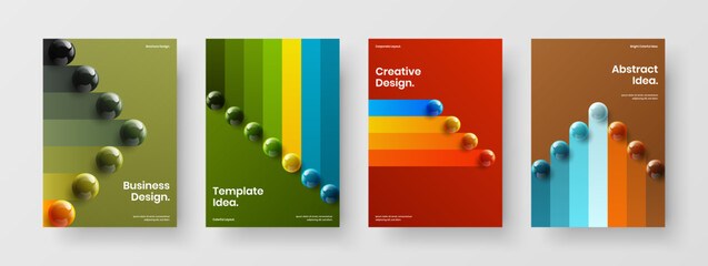 Isolated 3D balls handbill illustration bundle. Multicolored company identity A4 vector design concept set.