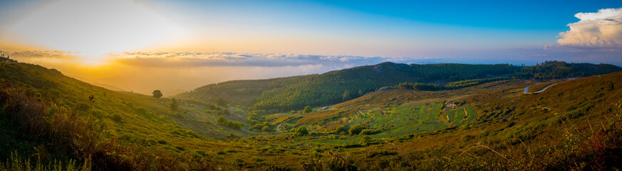 Panorama of Serra de Monchique, view over the nature of inland Algarve at Foia sunset - obrazy, fototapety, plakaty