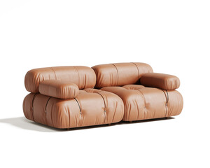 Obraz premium 3d rendering of an isolated modern dark camel leather cosy lounge 2 seat sofa 