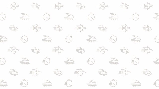 Animated boost seamless pattern. International transfer. Delivery speed metrics. Send money and packages. Looped icons on on white. HD video animation with repeated elements for web and mobile