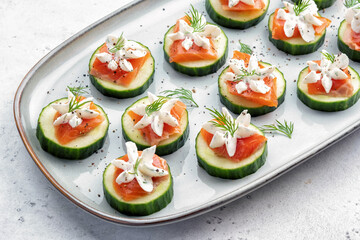 Cucumber bites with smoked salmon and cream cheese