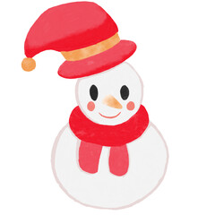 Watercolor snowman with Santa hat.