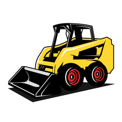 Mini yellow bulldozer illustration on white background.