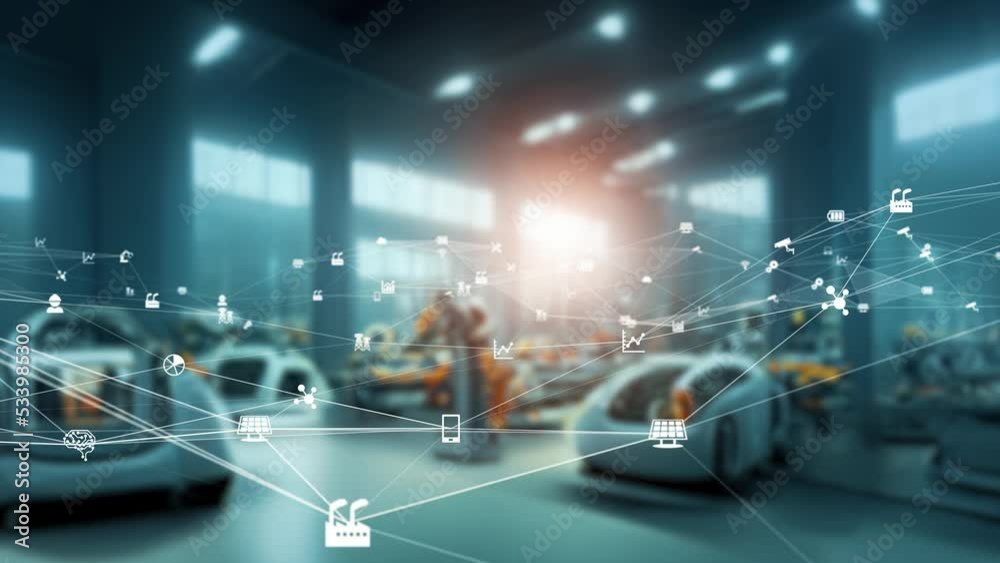 Aufkleber automobile factory and communication network concept.