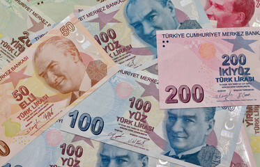various country banknotes. Turkish lira photos.