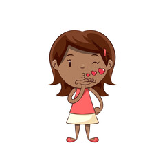 Little girl blowing kiss hand gesture