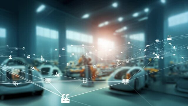 Automobile factory and communication network concept.