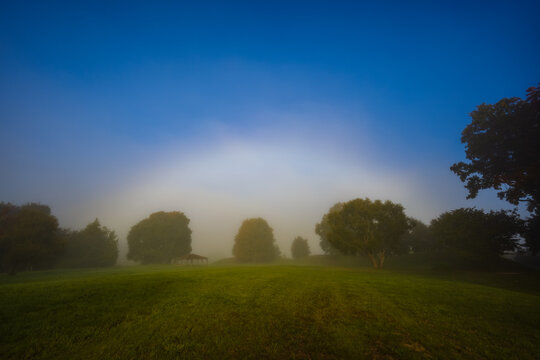Rare White Rainbow Fogbow landscape in the morning