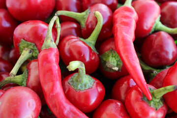 Mix of red hot peppers, natural spice vegetables 