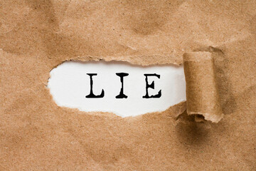 Lie . the word  lie appears in a hole in a folder	