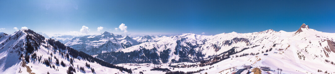 Fototapeta na wymiar Aerial top view over Damuels skiing area
