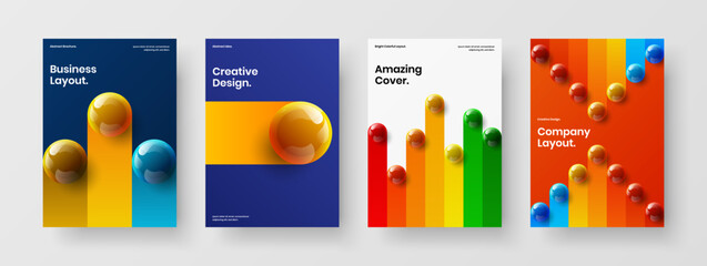 Minimalistic realistic spheres booklet layout collection. Unique poster A4 vector design illustration bundle.