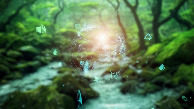 新緑の渓流と地球環境イメージ