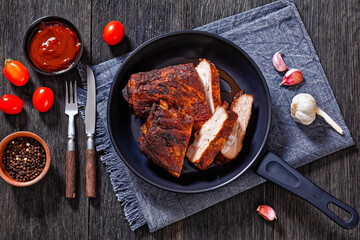 roast baby back pork meaty ribs, top view