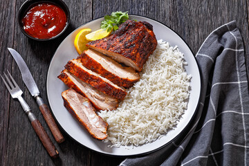 roast baby back pork meaty ribs with basmati rice
