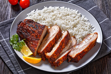 roast baby back pork meaty ribs with basmati rice