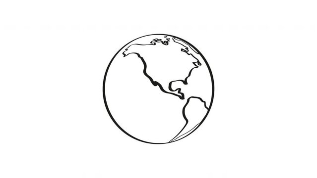 cartoon drawing of earth globe. globe spin on white blackboard background seamless endless loop animation. 