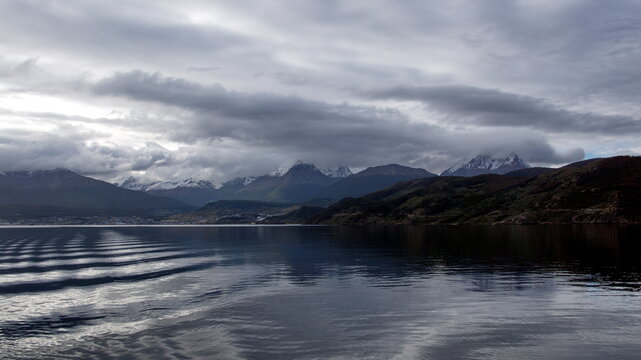 Snow capped mountains along the Beagle Channel near Ushuaia, Argentina © Angela