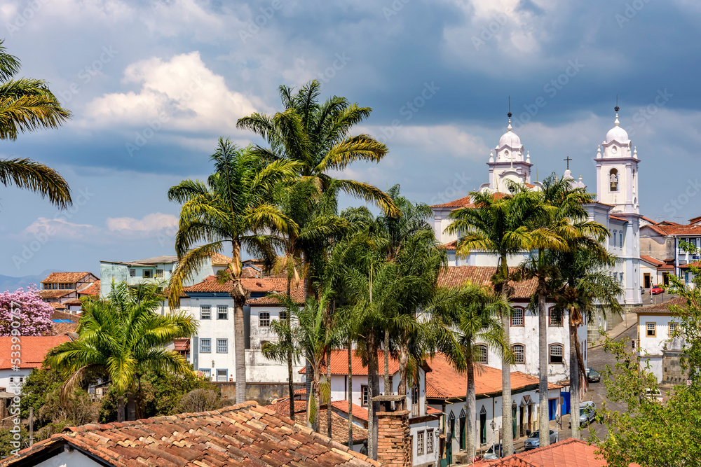 Wall mural view of the historic center of the city of diamantina with its colonial-style houses, church and pal