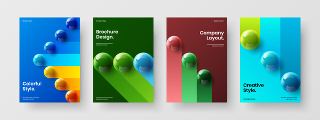 Unique realistic balls postcard concept composition. Amazing handbill design vector layout set.