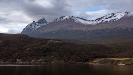 Naklejka na ściany i meble Snow capped mountains along the Beagle Channel near Ushuaia, Argentina