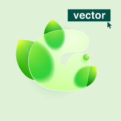 G letter logo made of green leaves under mate glass. Realistic Glassmorphism style.