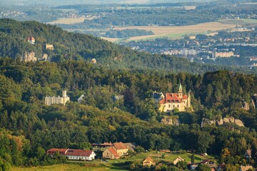 Hruba skala castle built on the top of sandstone rocks. Bohemian Paradise, Czech: Cesky raj, Czech Republic.