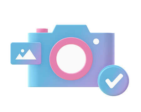 3d render of Gradient camera and photo illustration icons for web social media ads designs